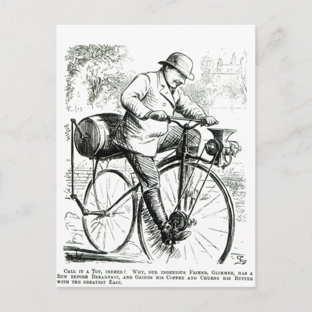 Carte Postale Dessin humoristique sur les premiers jours des vél (Devant)