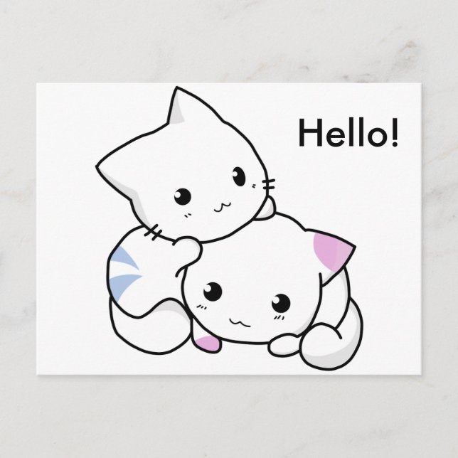Carte Postale Dessin mignon de garçon et de fille Kitten en amou (Devant)