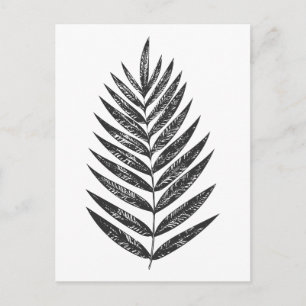 Carte Postale Dessin minimaliste de fougère noire et blanche