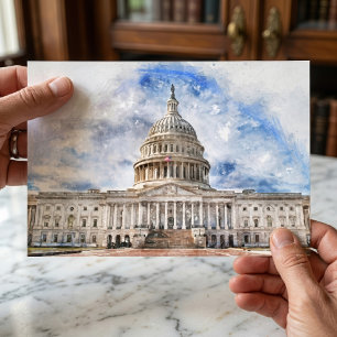 Carte Postale Dessin pastel du Capitole des États-Unis Washingto