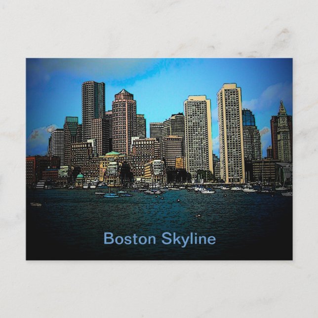 Carte Postale Dessin photo Skyline de Boston (Devant)
