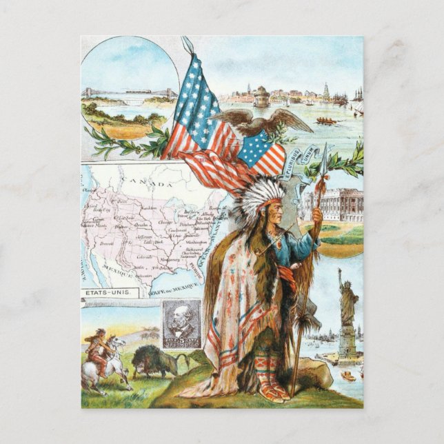 Carte Postale Dessin vintage : Collage USA (Devant)