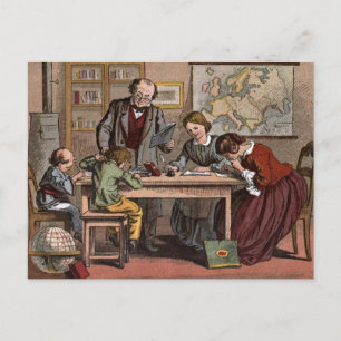 Carte Postale Dessin vintage : Enseignant de l'école antique