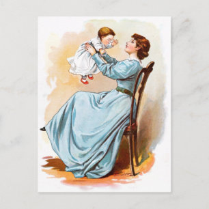Carte Postale Dessin vintage : Mère avec petite fille