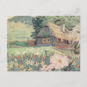Carte Postale Dessin vintage : Petit chalet de montagne au print