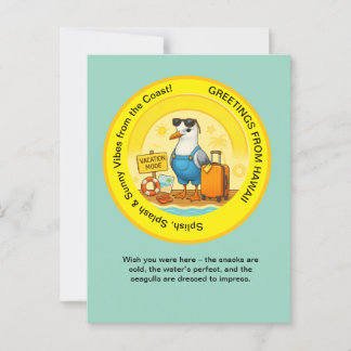 Carte Postale destination amusante et ensoleillée mouette plage