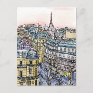 Carte Postale Destinations   Aquarelle Tour Eiffel & Paris