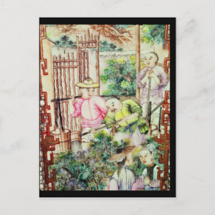 Carte Postale Détail d'un vase avec des hommes arrosant des plan