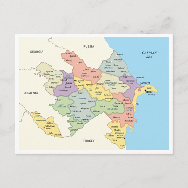 Carte Postale Detailed map of Azerbaijan Regions (Devant)