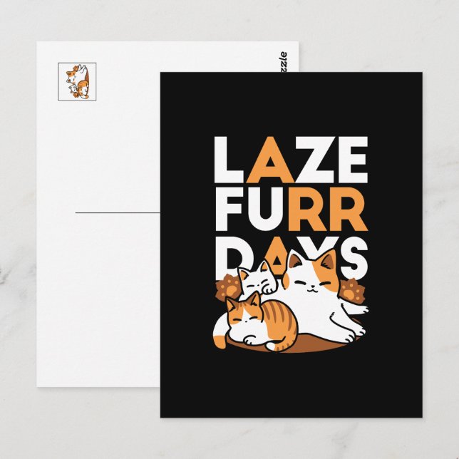Carte Postale Détendez-vous Art Chat - 'Laze Furr Days' pour les (Devant / Derrière)