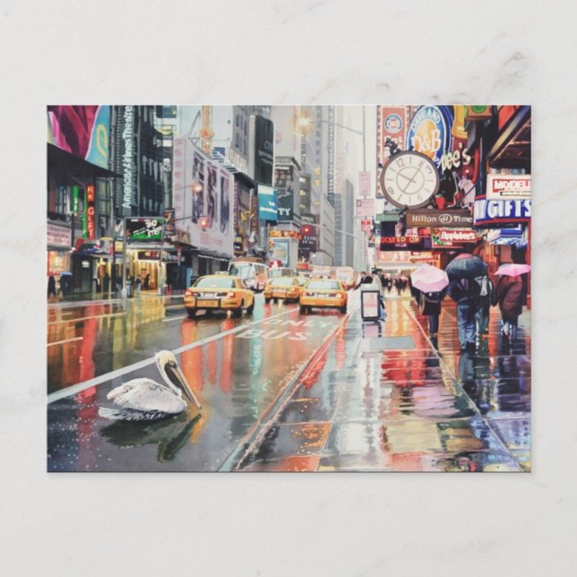 Carte Postale "Détour" Pélican à New York Aquarelle (Devant)