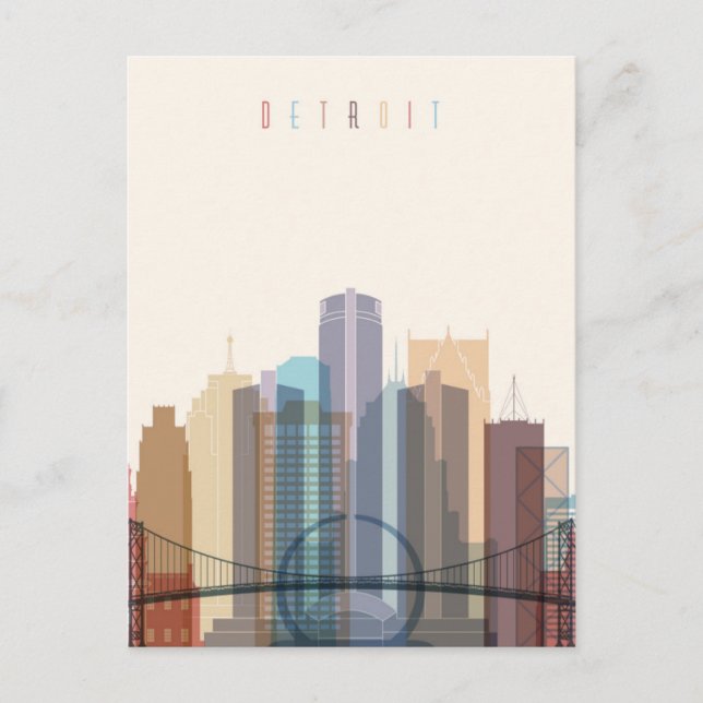 Carte Postale Detroit, Michigan | Ville Skyline (Devant)