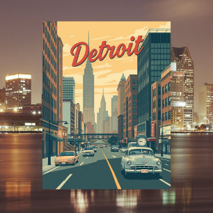 Carte Postale Détroit Michigan Voitures Retro Travel