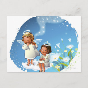 Carte Postale Deux anges assis sur les nuages
