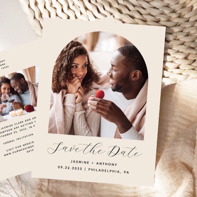 Carte Postale Deux Arc de photo Beige QR Code Enregistrer la dat (Créateur téléchargé)