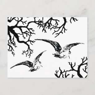 Carte Postale Deux bécasses en vol parmi les branches