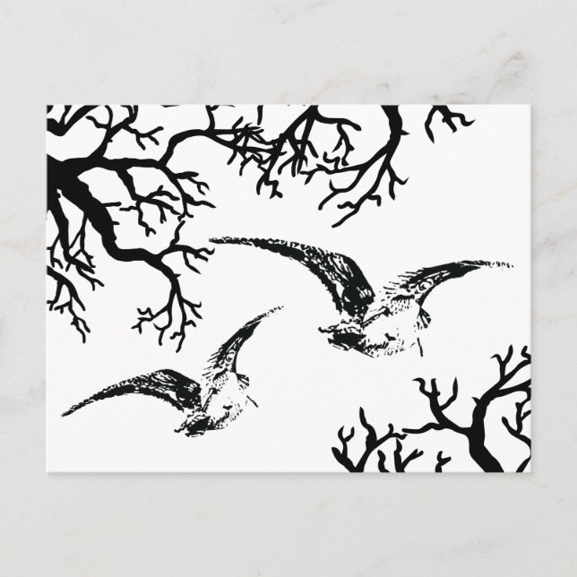 Carte Postale Deux bécasses en vol parmi les branches (Devant)