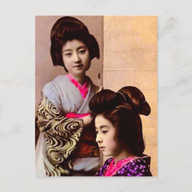 Carte Postale Deux belles Geisha Posing dans le Vieux Japon Vint (Devant)