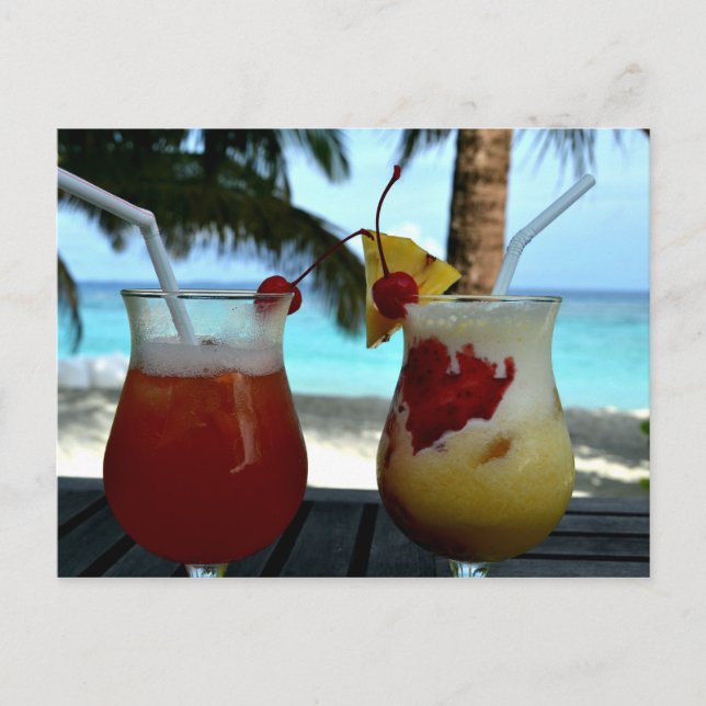 Carte Postale Deux Boissons Tropicales De Fruits, Plage, Resort (Devant)