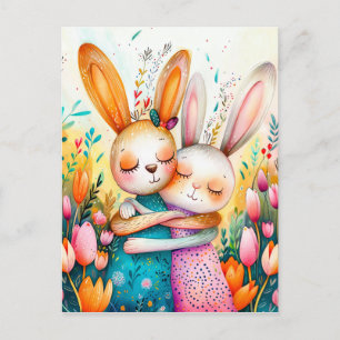 Carte Postale Deux Bunnies de l'Est à Tulip Field