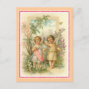 Carte Postale "Deux cerubs dans un jardin" Vintage