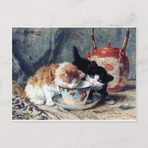 Carte Postale Deux chatons à la fête du thé