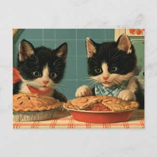 Carte Postale Deux chatons mignons en smoking préparant des tart