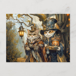 Carte Postale Deux chats magiques dans une scène d'Imaginaire St