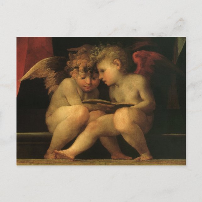 Carte Postale Deux Cherubs Lecture par Rosso Fiorentino, Angels (Devant)