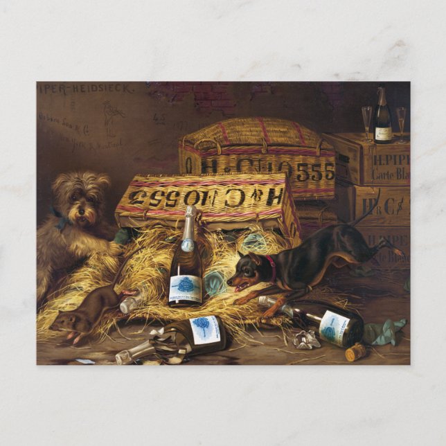 Carte postale : Deux chiens pourchassant une souri (Devant)