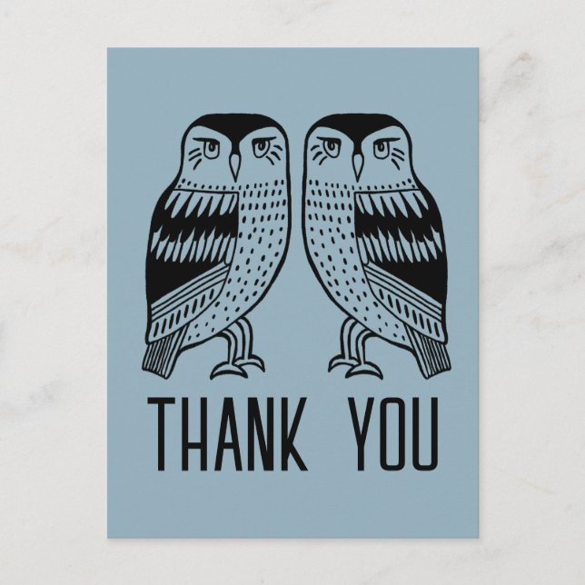 Carte Postale Deux Chouettes Cute Simple Chic Merci PERSONNALISÉ (Devant)