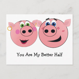 Carte Postale Deux cochons de dessin amusants en amour
