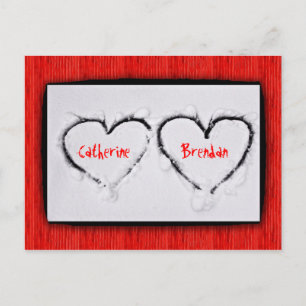 Carte Postale Deux Coeurs Fraîche Blanche Neige Rouge Métal ondu