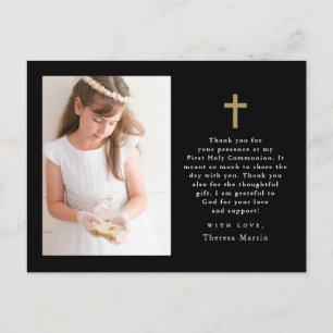 Carte Postale Deux Croix de la première communion Merci noir