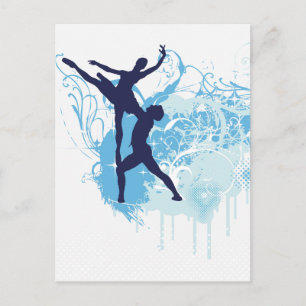Carte Postale Deux danseuses de ballet en silhouette bleue