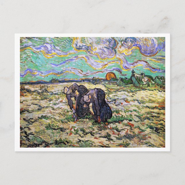 Carte Postale Deux femmes, Champ avec neige, Van Gogh Art (Devant)