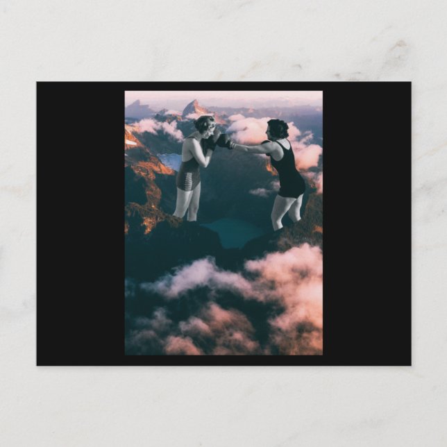 Carte Postale Deux femmes en boxe. Collage Art. (Devant)