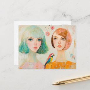 Carte Postale Deux femmes et un perroquet