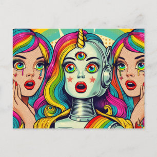 Carte Postale Deux femmes et un robot arc-en-ciel