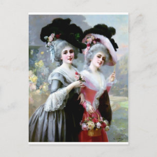 Carte Postale Deux femmes victoriennes avec peinture Rose