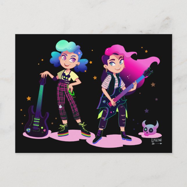 Carte Postale Deux filles jouent de la guitare (Devant)