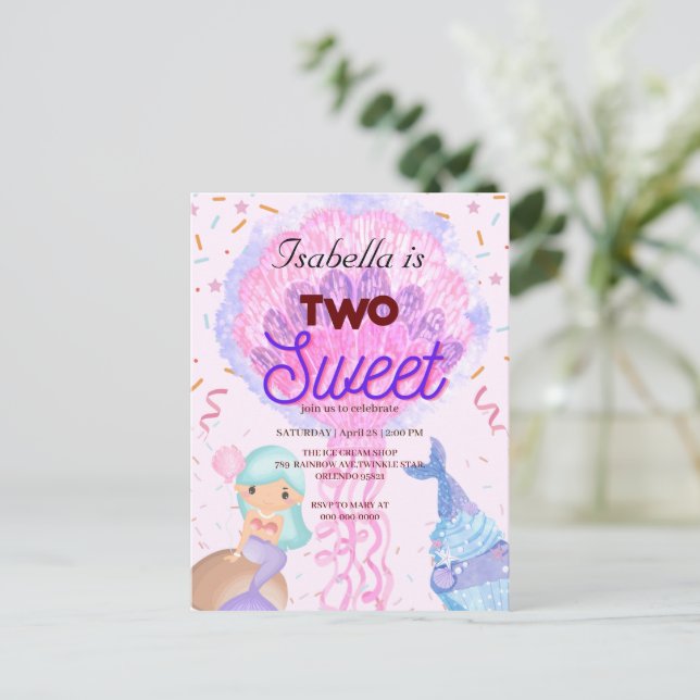 Carte Postale Deux gâteaux cupcake arc-en-ciel sirène 2e anniver (Debout devant)
