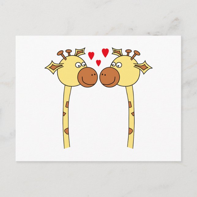 Carte Postale Deux Giraffes aux Coeurs d'Amour Rouge. Dessin (Devant)