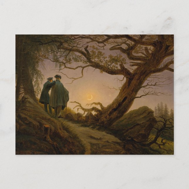 Carte Postale Deux hommes qui envisagent la lune (Devant)