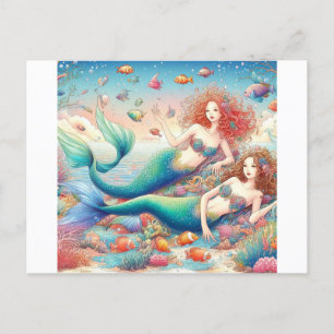 Carte Postale Deux jumeaux de sirène colorés et magnifiques