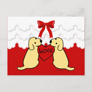 Carte Postale Deux Labradors Jaunes avec dentelle de dessin amou