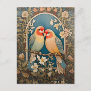 Carte Postale Deux Lovebirds Vintage Floral élégant