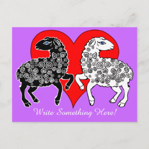 Carte Postale Deux moutons Noir Blanc Grand Coeur Rouge Personna
