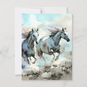 Carte Postale Deux mustangs sauvages courent contre le vent