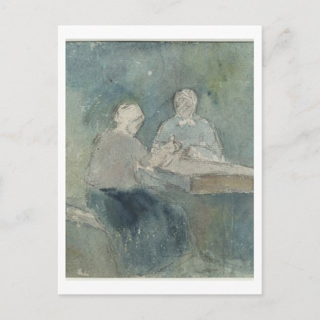 Carte Postale Deux paysans à la table, vers 1874 (avec papier) (Devant)